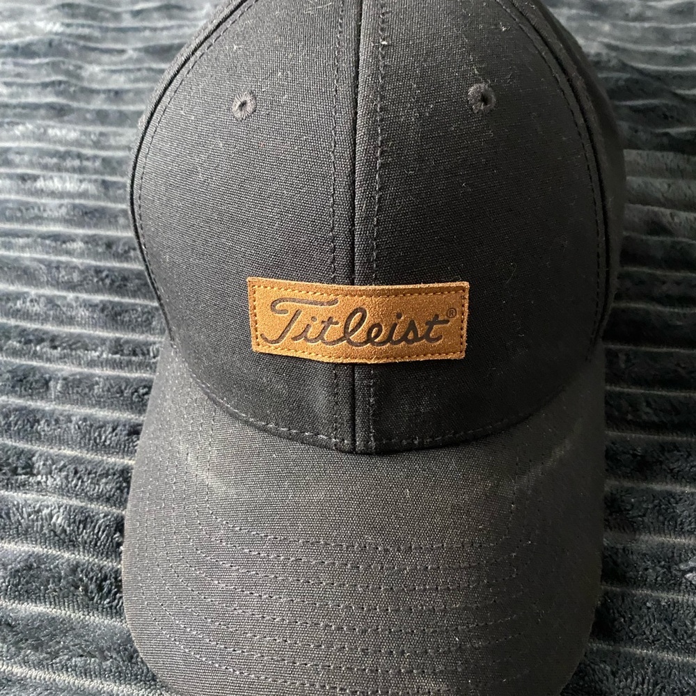 Titleist Black Baseball Cap with Brown Leather Patch